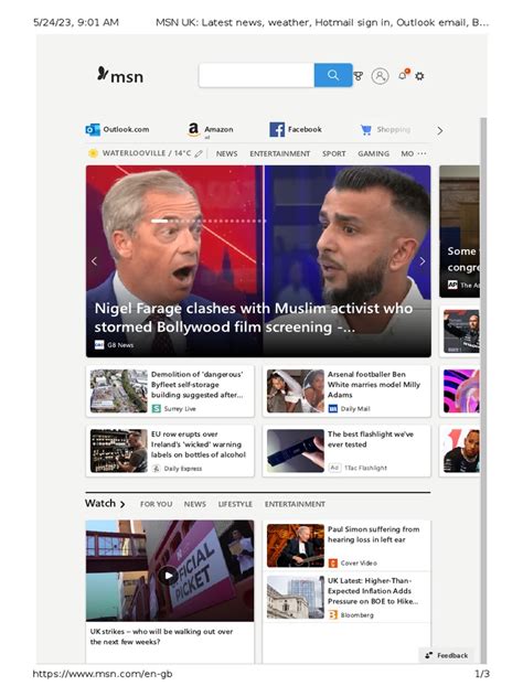 MSN UK: Latest news, weather, Hotmail sign in, Outlook email, Bing.